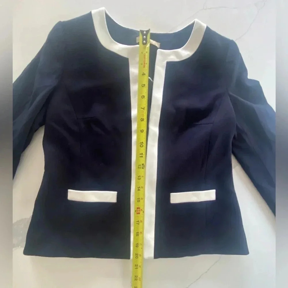 Talbots Italian Luxe Knit Tipped Women's Career BlazerJacket Navy/White S-M NWOT - Picture 6 of 9